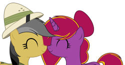 Size: 3864x2008 | Tagged: safe, artist:diamond-chiva, imported from derpibooru, daring do, oc, oc:diamond-chi, alicorn, pony, canon x oc, female, lesbian, mare, nuzzling, simple background, transparent background