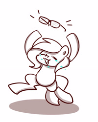 Size: 2048x2560 | Tagged: safe, artist:sugar morning, imported from derpibooru, oc, oc only, oc:sugar morning, pegasus, pony, b&w, black and white, crying, doodle, glasses, grayscale, happy, jumping, monochrome, simple background, solo, white background