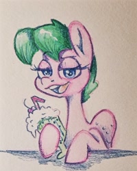 Size: 706x881 | Tagged: safe, artist:smirk, imported from derpibooru, oc, oc only, oc:libby belle, pony, cute, female, mare, milkshake, solo, traditional art, watercolor painting