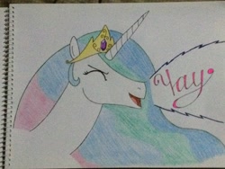 Size: 3264x2448 | Tagged: safe, artist:don2602, imported from derpibooru, princess celestia, alicorn, pony, bust, celestia day, female, solo, traditional art, yay
