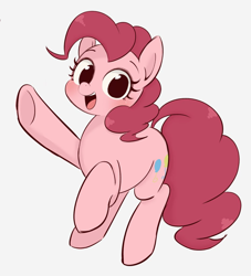 Size: 932x1026 | Tagged: safe, artist:manachaaaaaaaa, imported from derpibooru, pinkie pie, earth pony, pony, blushing, cute, diapinkes, female, looking at you, mare, open mouth, raised hoof, simple background, smiling, solo, white background