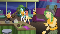 Size: 1920x1080 | Tagged: safe, imported from derpibooru, screencap, desert sage, doodle bug, paisley, sandalwood, starlight, valhallen, waldo whereabout, equestria girls, equestria girls series, spring breakdown, spoiler:eqg series (season 2), background human, clothes, lifejacket, male, pants, shorts