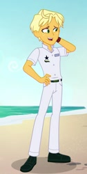 Size: 522x1036 | Tagged: safe, imported from derpibooru, screencap, ragamuffin (equestria girls), equestria girls, equestria girls series, spring breakdown, spoiler:eqg series (season 2), arm behind back, clothes, cropped, cute, male, pants, ragabetes, ragamuffin (g4), shoes, smiling