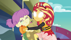 Size: 1920x1080 | Tagged: safe, imported from derpibooru, screencap, sunset shimmer, water lily (equestria girls), water lily (g4), equestria girls, equestria girls series, spring breakdown, spoiler:eqg series (season 2), crying, glowing eyes, lifejacket, ponied up, super ponied up, white eyes