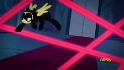 Size: 1920x1080 | Tagged: safe, imported from derpibooru, screencap, fluttershy, pony, sparkle's seven, badass, catsuit, female, flutterbadass, laser, mare, solo