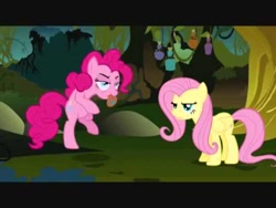 Size: 480x360 | Tagged: safe, imported from derpibooru, screencap, fluttershy, pinkie pie, pony, bridle gossip, bipedal, dancing, duo, evil enchantress, spitty pie