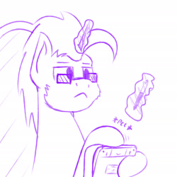 Size: 1920x1920 | Tagged: safe, artist:valthonis, imported from derpibooru, oc, oc only, oc:valthonis, pony, unicorn, drawing tablet, glasses, glowing horn, magic, simple background, sketch, stylus