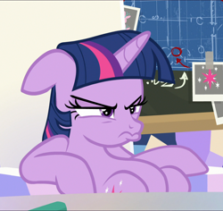 Size: 1040x983 | Tagged: safe, imported from derpibooru, screencap, twilight sparkle, alicorn, pony, sparkle's seven, angry, belly, chalkboard, cropped, cute, duckface, ears back, female, floppy ears, friendship throne, grump, grumpy, grumpy twilight, madorable, mare, narrowed eyes, pouting, sitting, slouching, solo, throne, twiabetes, twilight sparkle (alicorn)