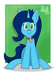 Size: 1500x2000 | Tagged: safe, artist:b-cacto, imported from derpibooru, oc, oc:sweet cakes, pony, unicorn, collar, horn, looking at you, owo, sitting
