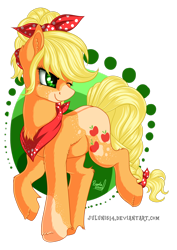 Size: 1920x2716 | Tagged: safe, artist:julunis14, imported from derpibooru, applejack, pony, accessories, accessory, alternate hairstyle, bandana, braid, butt freckles, female, freckles, hair up, handkerchief, markings, neckerchief, one eye closed, simple background, solo, splotches, transparent background, wink