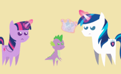 Size: 646x396 | Tagged: safe, artist:agrol, imported from derpibooru, shining armor, spike, twilight sparkle, alicorn, pony, season 9, sparkle's seven, spoiler:s09, animated, crown, cute, hard-won helm of the sibling supreme, magic, pointy ponies, siblings, simple background, sparkle siblings, spikabetes, spikelove, telekinesis, twilight sparkle (alicorn)