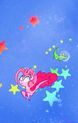 Size: 1210x1913 | Tagged: safe, artist:wayne1999, imported from derpibooru, gummy, pinkie pie, sparkle's seven, astronaut, astronaut pinkie, duo, pointy legs, space, space helmet, stars
