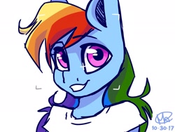 Size: 2048x1536 | Tagged: safe, artist:mkclaassic-arts, imported from derpibooru, rainbow dash, anthro, bust, camera shot, cute, dashabetes, female, portrait, signature, simple background, solo, white background