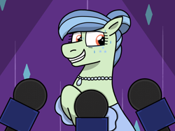 Size: 2048x1536 | Tagged: safe, artist:kindheart525, imported from derpibooru, oc, oc only, oc:pristine melody, pony, kindverse, magical lesbian spawn, microphone, offspring, parent:applejack, parent:coloratura, parents:rarajack, sweat
