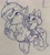 Size: 1525x1686 | Tagged: safe, artist:rainbow eevee, imported from derpibooru, silverstream, dog, hippogriff, cheering, collar, crossover, duo, ink, jumping, lineart, looking up, open mouth, paw patrol, paws, puppy, smiling, traditional art, zuma