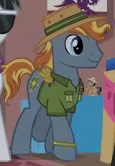 Size: 115x166 | Tagged: safe, imported from derpibooru, screencap, earth pony, pony, stranger than fan fiction, background pony, clothes, cropped, fake wings, hat, male, shirt, solo, stallion, unnamed character, unnamed pony