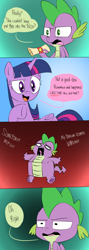 Size: 1000x2814 | Tagged: safe, artist:emositecc, imported from derpibooru, spike, twilight sparkle, alicorn, dragon, pony, the point of no return, abuse, box, comic, female, it's funny cause spike's a fax machine, male, mare, scroll, spikeabuse, twilight sparkle (alicorn), winged spike, wings