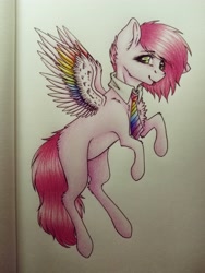 Size: 3120x4160 | Tagged: safe, artist:uglypartyhat, imported from derpibooru, oc, oc only, pegasus, pony, necktie, photo, pink mane, rainbow, tongue out, traditional art