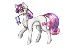 Size: 1280x800 | Tagged: safe, artist:uglypartyhat, imported from derpibooru, sweetie belle, pony, unicorn, cutie mark, female, filly, flag, lgbt, lgbt headcanon, mouth hold, pride, pride flag, simple background, solo, the cmc's cutie marks, trans female, trans girl, trans sweetie belle, transgender, transgender pride flag, transparent background