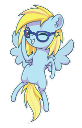 Size: 403x629 | Tagged: safe, artist:musicfirewind, artist:wavecipher, imported from derpibooru, oc, oc only, oc:cloud cuddler, pegasus, pony, chibi, glasses, one eye closed, open mouth, wink