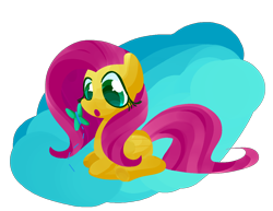 Size: 1304x1007 | Tagged: safe, artist:andromedasparkz, imported from derpibooru, fluttershy, butterfly, pegasus, pony, :o, abstract background, female, folded wings, looking at something, mare, open mouth, prone, simple background, sitting, solo, transparent background, wings