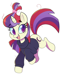 Size: 2894x3414 | Tagged: safe, alternate version, artist:norithecat, imported from derpibooru, moondancer, pony, unicorn, clothes, cute, dancerbetes, digital, female, happy, missing accessory, simple background, solo, sweater, white background