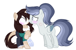 Size: 1280x842 | Tagged: safe, artist:mintoria, imported from derpibooru, oc, oc only, oc:crumble, oc:herobrine, pegasus, pony, unicorn, boop, clothes, female, glowing eyes, mare, noseboop, simple background, transparent background