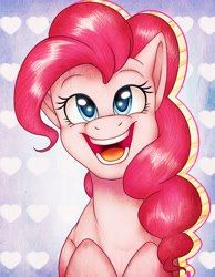 Size: 1024x1320 | Tagged: safe, artist:chocoecaramell, imported from derpibooru, pinkie pie, earth pony, pony, bust, cute, diapinkes, female, heart, open mouth, portrait, solo