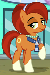 Size: 360x535 | Tagged: safe, imported from derpibooru, screencap, stellar flare, pony, unicorn, the parent map, bags under eyes, cropped, dreamworks face, female, jewelry, lidded eyes, mare, necklace, necktie, pearl necklace, pose, raised eyebrow, raised hoof, sire's hollow, smug, solo