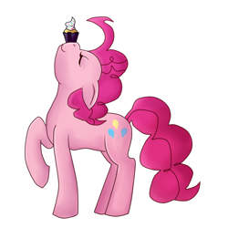 Size: 700x700 | Tagged: safe, artist:eliizadesu, imported from derpibooru, pinkie pie, earth pony, pony, balancing, cupcake, cute, diapinkes, eyes closed, female, food, mare, nose in the air, ponies balancing stuff on their nose, profile, simple background, solo, transparent background