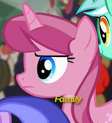 Size: 724x796 | Tagged: safe, imported from derpibooru, screencap, cherry spices, lyra heartstrings, moondancer, rubine rose, sea swirl, seafoam, pony, unicorn, the cutie re-mark, background pony, cropped, discovery family logo, female, frown, mare, solo focus