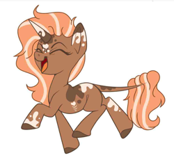 Size: 866x797 | Tagged: safe, anonymous artist, imported from derpibooru, oc, oc only, oc:spotty lionmane, pony, unicorn, cute, female, happy, horn, leonine tail, mare, open mouth, spots, trotting, two toned mane, two toned tail