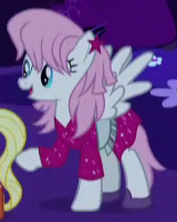 Size: 160x200 | Tagged: safe, imported from derpibooru, screencap, celena, gem glitter, pegasus, pony, scare master, background pony, clothes, costume, cropped, female, glitter pony, jem, jem and the holograms, mare, nightmare night costume, solo focus, unnamed pony