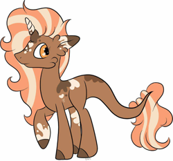 Size: 800x745 | Tagged: safe, alternate version, anonymous artist, imported from derpibooru, oc, oc only, oc:spotty lionmane, dinosaur, pony, unicorn, coat markings, horn, mottled coat, one hoof raised, raised hoof, simple background, spots, transparent background, two toned mane, two toned tail