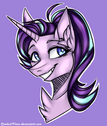 Size: 800x950 | Tagged: safe, artist:conduitvirus, imported from derpibooru, starlight glimmer, pony, unicorn, bust, chest fluff, female, grin, portrait, smiling, solo