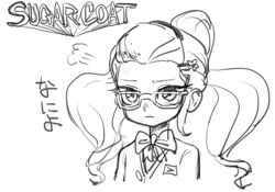 Size: 800x560 | Tagged: safe, artist:ceitama, deleted from derpibooru, imported from derpibooru, sugarcoat, equestria girls, looking at you, monochrome, solo, unamused