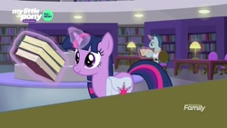 Size: 1920x1080 | Tagged: safe, imported from derpibooru, screencap, polo play, twilight sparkle, pony, unicorn, the point of no return, book, bookshelf, female, las pegasus resident, library, mare, saddle bag, solo, unicorn twilight