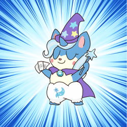 Size: 600x600 | Tagged: safe, artist:kushina13, imported from derpibooru, trixie, cocotama, semi-anthro, unicorn, abstract background, cape, card, clothes, eyes closed, female, hat, solo, trixie's cape, trixie's hat, wand