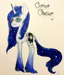Size: 3010x3496 | Tagged: safe, artist:katyusha, imported from derpibooru, oc, oc only, oc:comet chaser, pony, unicorn, female, glasses, solo, traditional art