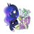 Size: 733x733 | Tagged: safe, artist:tylerdashart, imported from derpibooru, princess luna, spike, alicorn, dragon, pony, sparkle's seven, crown, female, hard-won helm of the sibling supreme, mare, smiling, winged spike, wings