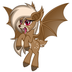 Size: 3200x3200 | Tagged: safe, artist:cherrymocaccino, artist:zuko42, imported from derpibooru, oc, oc only, oc:cherry mocaccino, bat, bat deer, deer, deer pony, original species, bedroom eyes, ear fluff, fangs, female, high res, looking at you, simple background, solo, tongue out, transparent background, vector