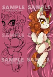 Size: 428x615 | Tagged: safe, artist:techycutie, imported from derpibooru, autumn blaze, kirin, pony, body pillow, body pillow design, butt, female, lying down, plot, sketch, solo, watermark, wip