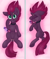 Size: 3024x3543 | Tagged: safe, artist:php97, imported from derpibooru, fizzlepop berrytwist, tempest shadow, twilight sparkle, pony, unicorn, belly button, blank flank, blushing, body pillow, body pillow design, broken horn, butt, choker, cute, dock, dock piercing, eyebrow piercing, eyes closed, female, floppy ears, horn, looking at you, piercing, plot, plushie, pointy ponies, smiling, solo, tempass, tempestbetes, twilight sparkle plushie, underhoof, unicorn twilight