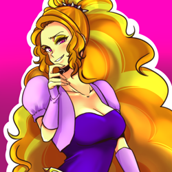 Size: 1000x1000 | Tagged: safe, artist:raika0306, imported from derpibooru, adagio dazzle, equestria girls, rainbow rocks, breasts, busty adagio dazzle, cleavage, clothes, female, gesugao, gradient background, looking at you, outline, simple background, smiling, solo, white outline