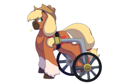 Size: 1280x854 | Tagged: safe, artist:itstechtock, imported from derpibooru, applejack, pony, alternate design, blaze (coat marking), coat markings, facial markings, female, handicapped, simple background, socks (coat marking), socks (coat markings), solo, transparent background, unshorn fetlocks, wheelchair