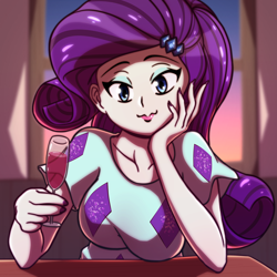 Size: 2000x2000 | Tagged: safe, artist:rockset, imported from derpibooru, rarity, equestria girls, equestria girls series, spring breakdown, spoiler:eqg series (season 2), alcohol, beautiful, breasts, bust, busty rarity, clothes, female, glass, hand on cheek, looking at you, nail polish, raribetes, smiling, solo, wine, wine glass