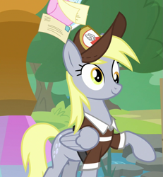 Size: 659x714 | Tagged: safe, imported from derpibooru, screencap, derpy hooves, pegasus, pony, the point of no return, cap, cropped, does this look like the face of derpy, female, hat, mailpony, mare, smiling, wings