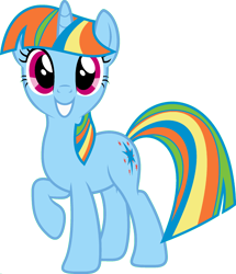 Size: 1920x2233 | Tagged: safe, edit, imported from derpibooru, vector edit, rainbow dash, twilight sparkle, pony, unicorn, ponyar fusion, female, fusion, looking at you, mare, palette swap, raised hoof, recolor, simple background, smiling, solo, transparent background, unicorn rainbow dash, unicorn twilight, vector