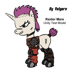 Size: 800x800 | Tagged: safe, artist:velgarn, imported from derpibooru, pony, unicorn, fallout equestria, armor, belt buckle, belts, blank flank, female, knee pads, mare, piercing, raider, raider armor, scar, shoulder pads, simple background, solo