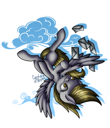 Size: 828x966 | Tagged: safe, artist:captainofhopes, artist:nomearts, imported from derpibooru, derpy hooves, pegasus, pony, collaboration, envelope, female, letter, mare, signature, simple background, solo, spread wings, transparent background, wings